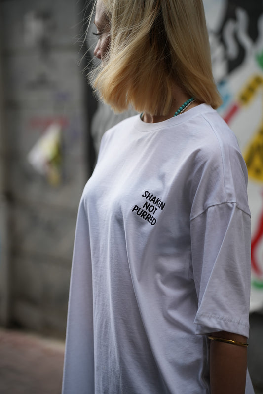 Bisiklet Yaka Baskılı Kısa Kollu Beyaz Unisex Tişört