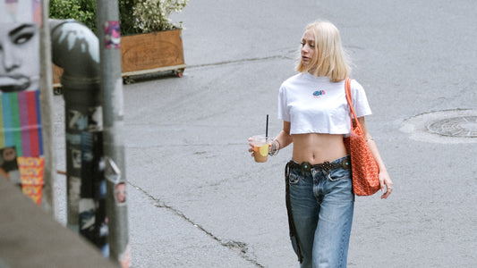 Bisiklet Yaka Baskılı Kadın Crop Tişört