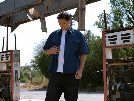 Baskılı Oversize Kısa Kollu Lacivert Unisex Gömlek