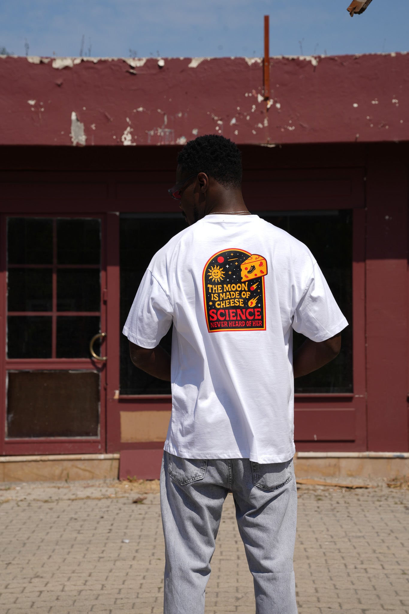 Baskılı Bisiklet Yaka Kısa Kollu Beyaz Unisex Tişört