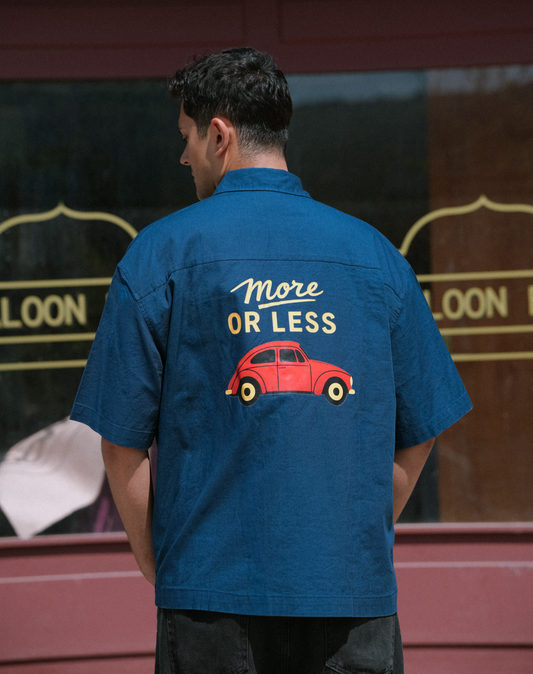 Baskılı Oversize Kısa Kollu Lacivert Unisex Gömlek